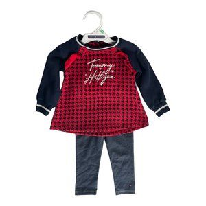 Tommy Hilfiger Baby Girls' 2 Pcs Leggings Set, Chinese Red & Navy  12 month